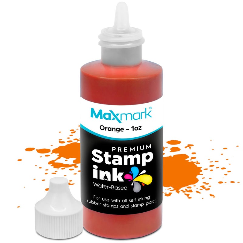 MaxMark Premium Refill Ink with Control Tip Bottle for Self-Inking Stamps, Orange Color - 1 oz. - Image 1